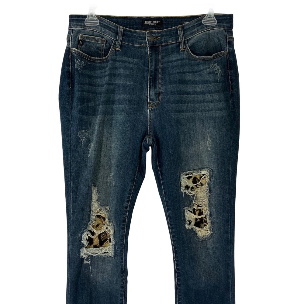 Judy Blue Skinny Jeans Women's 13/31 Distressed Leopard‎ Patch Stretch Denim